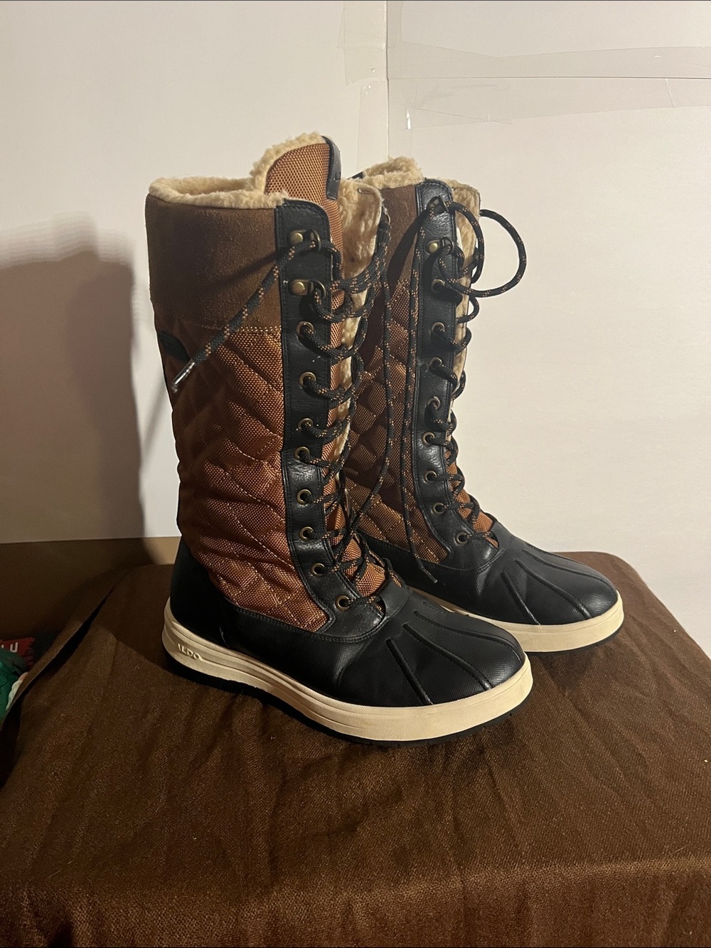 🌹Knee high winter waterproof boots leather & manmade lace up ladies 9